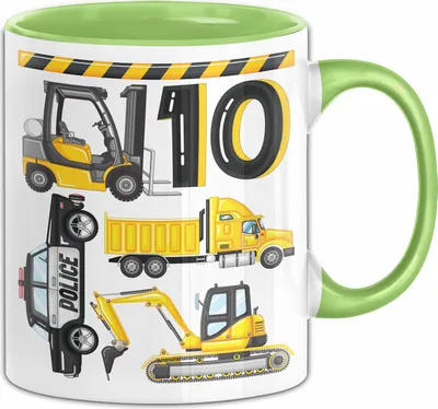 Produktbild von 10. Geburtstag Geschenk Tasse Becher Jungen Jungs Baustelle Polizei Geburtstagsgeschenk 10 (Grün)