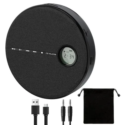 Produktbild von Tragbarer CD Player Discman Bluetooth 5.1 mit 2 x 2W Lautsprechern Akku Type C USB AUX und Kopfhöreranschluss