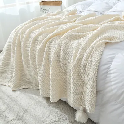 Produktbild von Wohndecke Weich Strick Wolldecke Quaste Boho Decke Kuscheldecke Sofadecke überwurf Decke für Couch Bett Sofa Stuhl, Dunkelrosa, 130 x 200cm
