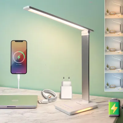 LED-Tischlampe, Akku, 6,5 W, 550 lm, USB, 5 Helligkeiten, Timer