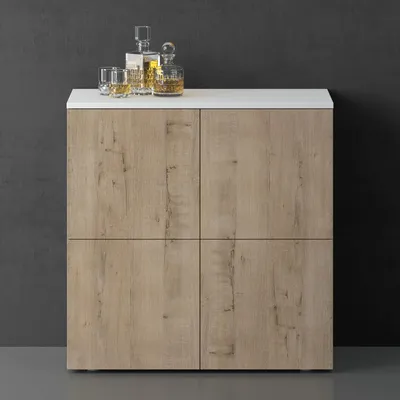 Produktbild von doporro Sideboard Kommode 76 cm in Matt Weiß und Eiche Greige Aufbewahrungsschrank Bodenstehend für Ihren Wohnbereich Viel Stauraum Schrank 04