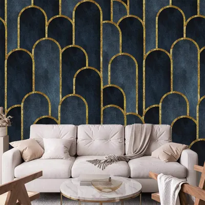Produktbild von Selbstklebende Folie Fototapete - Gold and Navy Blue Pattern 343x256 cm Abstrakt f-B-10100-a-a