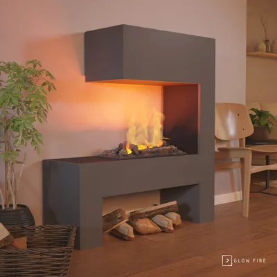 Produktbild von GLOW FIRE Elektrokamin 'Mozart' | Wasserdampf Kamin mit OMC 600 inkl. Holz in grau | HxBxT: 120x110x35 cm