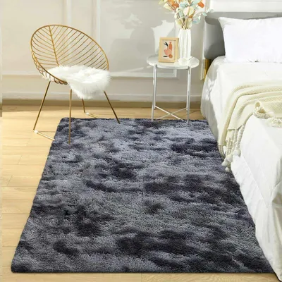 Produktbild von Weicher, flauschiger, hochfloriger grauer Teppich in modernem Design, rutschfest, geeignet für Wohnzimmer oder Kinderzimmer – 80 x 120 cm