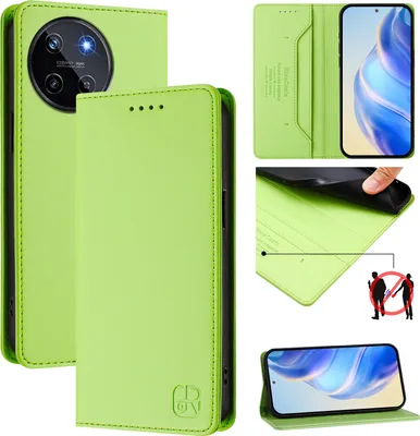 Produktbild von Lederhülle für Realme 11 4G Hülle Flip Brieftasche Kartenfächern Ständer Schutzhülle Grün