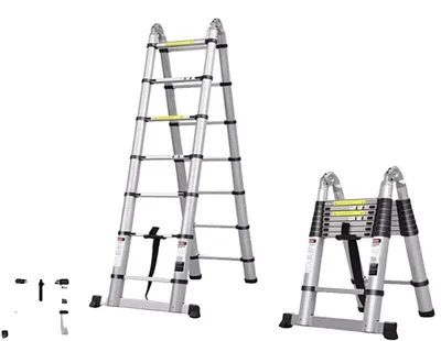 Obrázok produktu pre Teleskopický rebrík, výška 5 m, protišmykové vlastnosti, skladací rebrík 5 m (2,5 m + 2,5 m)