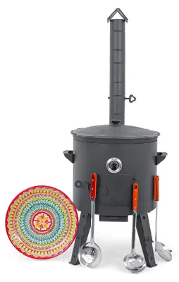 Produktbild von Posylka.de Feuerstelle Utschak Set Ø 44 cm Kazan 16 L rund Lagan Ø 37 cm 11 Teile Gusseisen, (11-St)