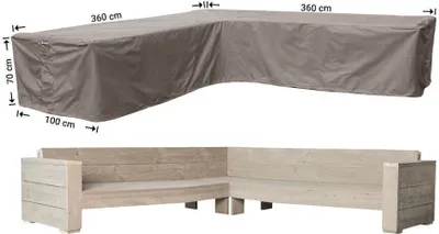 Produktbild von Raffles Covers Schutzhülle für Lounge L-Form 360 x 360 x 100 H: 70 cm | Atmungsaktiv | Wasserdicht | UV-beständig | Elastischer Kordelzug