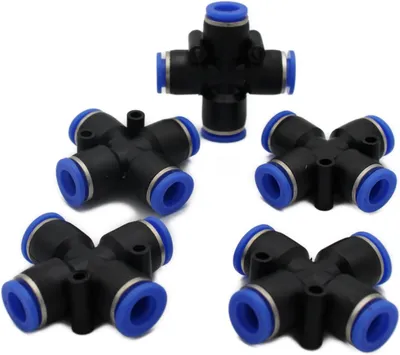 Productafbeelding van Pneumatische Slangkoppeling - Perslucht connector - Luchtsysteem verbinden - IQS Snelkoppeling - 10mm 4-voudig - Zwart/Blauw