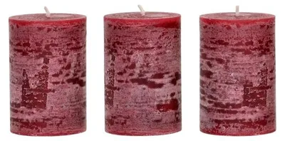 Obrázek produktu pro Pomax, sada 3 svíček, vosk parafínový, barva: vínová, rozměry: průměr 5 cm, výška 7,5 cm