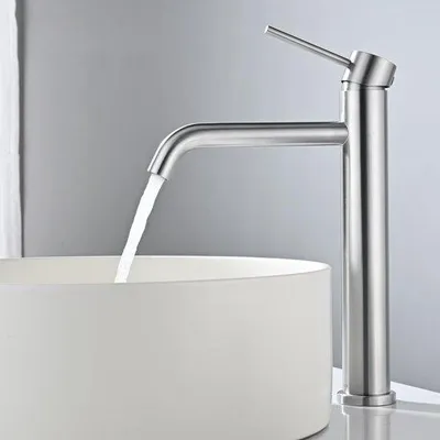 Productafbeelding van Badkamermengkraan Geluidsarm Ventiel - Wastafelkraan - Eengreeps Kraan - Warm/Koudwaterkraan - Geborsteld - Hoogwaardige Materialen