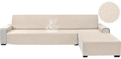 Immagine prodotto di Copertura per divano a forma di L, per 3 posti, impermeabile, antiscivolo, reversibile, color beige, 255 cm