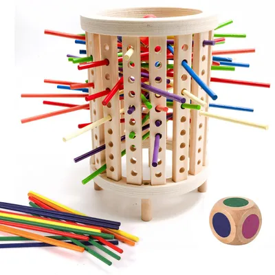 Produktbild von Stapelspielzeug Holz Steckspiel, Sortierspiel, Holzstäbchen Ziehspiel, Partyspiel ab 4 Jahren, Montessori Lernspielzeug Tischspiel