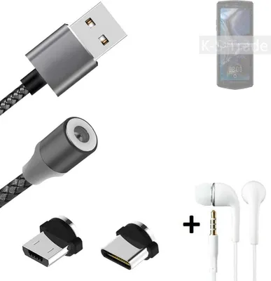 Produktbild von K-S-Trade® Hochwertiges Magnet-Lade-kabel Sync-Kabel Daten-Kabel + Kopfhörer kompatibel mit Cubot Pocket 3 mit USB-Typ-C-Anschluss und