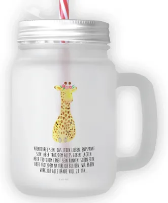 Produktbild von Mr. & Mrs. Panda Trinkglas Giraffe Blumenkranz - Transparent - Geschenk, mit Deckel, Glas Für Smoothies, Freundin, Afrika, Selbstliebe, Cocktailglas, Glasbecher