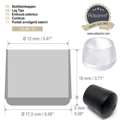 Obrázok produktu pre Adsamm® | 16 x krytky na nohy stoličiek / Ø 12 mm / pre okrúhle rúrky Ø 12 - 13 mm / čierne / okrúhle / nábytkové klzáky pre oceľové rúrkové stoličky