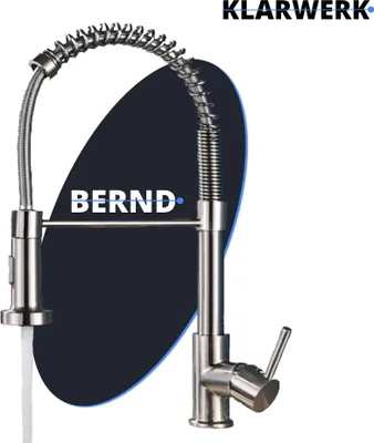 Produktbild von Bernd | Gastronomie Silber gebürstet Armatur mit Feder | Edelstahl Wasserhahn Küche Boiler | Mischbatterie 360° drehbar | Niederdruck 3 Anschlüsse