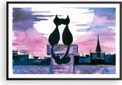 Produktbild von Gerahmtes Poster - Schwarzer Rahmen - Katzen Dach Liebe Tier - 91,5x61 cm - Wand Bild - Wanddeko - Wandbilder - Kunstposter - Wandposter - Bilderrahmen - Bilder - Kunstdruck - Wandbild P2BAA91x61-2970