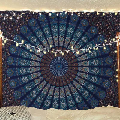 Image de Tenture murale Mandala, 225 x 265 cm, bleu-vert, idéale pour les fêtes