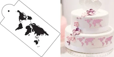 Produktbild von GKA Tortenschablone Weltkarte Dekoration Schablone für Torten Kuchen Wandtattoo