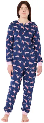Produktbild von Merry Style Mädchen Jugend Schlafanzug Strampelanzug Schlafoverall MS10-235 (Marineblau/Einhorn, 164)