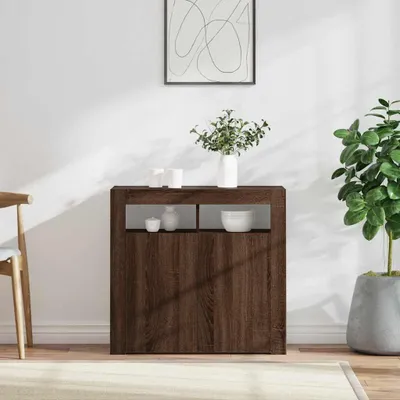 Zdjęcie produktu dla vidaXL Kredens z oświetleniem LED brązowy dąb 80x35x75 cm