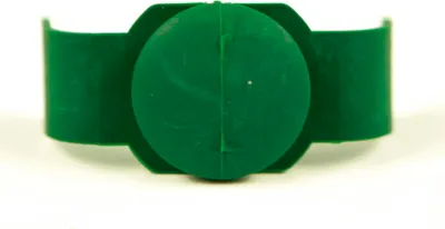 A close-up studio shot of a green plastic spare part for a Vorwerk vacuum cleaner.