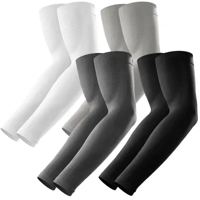 Immagine prodotto di Maniche lunghe per braccio, da donna e da uomo, con protezione UV UPF 50+, effetto rinfrescante, confezione da 4 paia, taglie grandi, per circonferenza del braccio da 30 a 45 cm, colore: nero, bianco, grigio scuro, grigio
