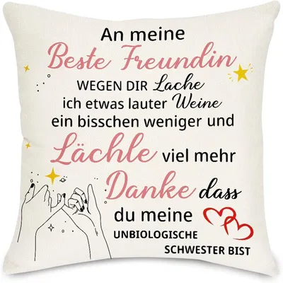 Productafbeelding van Kussensloop 45x45 cm, polyester-linnen, met tekst voor beste vriendin