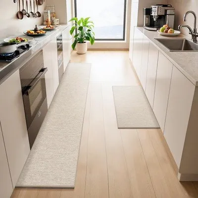 Image de Tapis de cuisine antidérapants lavables, 43 x 75 cm, lot de 2, beige, absorbants