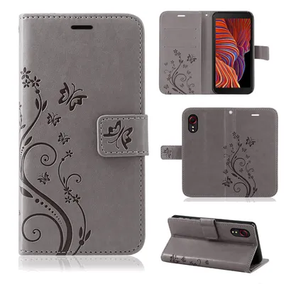 Produktbild von Hülle für Samsung Galaxy XCover 5 Handy Tasche Wallet Case Cover Handyhülle Etui Blume Grau
