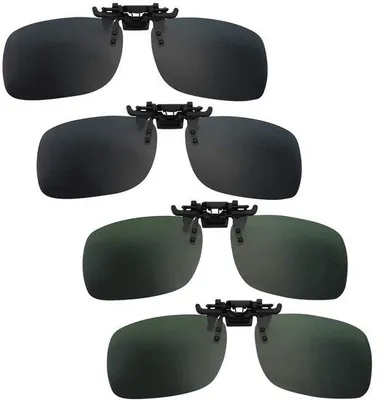 Produktbild von Sonnenbrillen-Set mit 4 Clip-on-Modellen – polarisiert und mit UV-Schutz