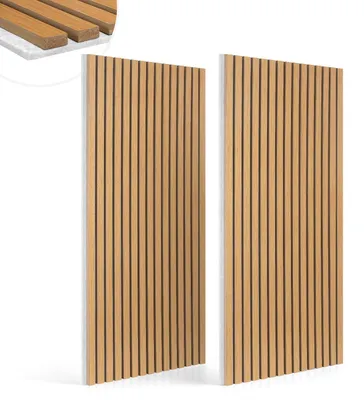 Immagine prodotto di Pannelli acustici ISOISL, pannelli murali, 120x60 cm, rovere, feltro grigio, MDF, finitura UV, confezione da 2 pezzi