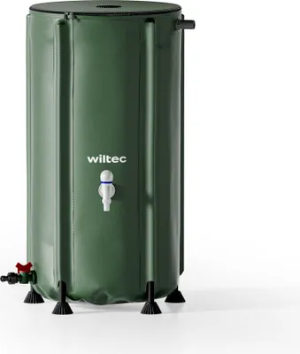Image de Wiltec Récupérateur eau de pluie pliable 100 litres, citerne souple en PVC avec fermeture éclair, robinet et couvercle, réservoir irrigation jardin