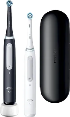Produktbild von Oral-B iO Series 4 Duo, Erwachsener, Vibrierende Zahnbürste, Tägliche Pflege, Tiefenreinigung, Zahnfleischpflege, Sensibel, Whitening, Schwarz, Weiß, 2 min, Schwarz, Weiß