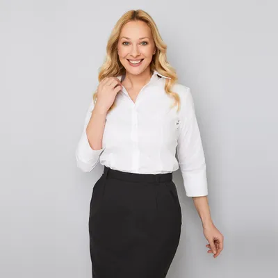 Produktbild von Damen Bluse 3/4-Arm weiß Gr. 48 : 48 : weiß : 97% Baumwolle 3% Elasthan