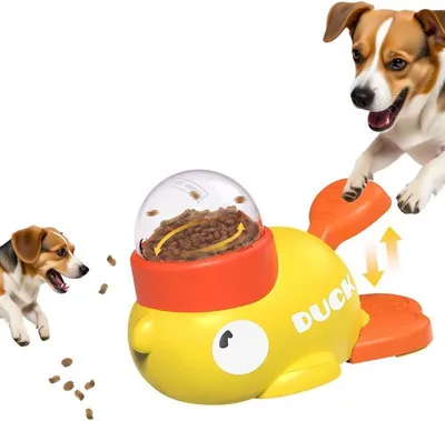 Produktbild von Interaktiver Leckerli-Spender für Hunde, Futterpuzzle mit langsamer Futteraufnahme, robustes 2-in-1-Design in niedlicher Entenform für kleine und mittelgroße Hunde und Katzen, interaktives Intelligenztraining reduziert Blähungen