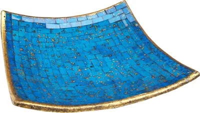 Produktbild von Eckige Mosaikschale, Untersetzer, Dekoschale, Handgearbeitete Keramik & Glas Obst Schale - Design 12, Türkis, Keramik,Glas, Größe: Groß (30*30 cm)
