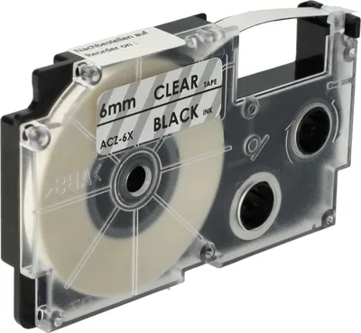 Produktbild von vhbw Schriftband-Kassette kompatibel mit Casio KL-2000, KL-300, KL-70E, KL-200E, KL-60, KL-7000 Etiketten-Drucker 8m x 6mm Schwarz auf Transparent