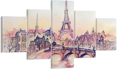 Produktbild von Bild auf Leinwand - Leinwandbild - Brücke Eiffle Illustration Frankreich - 125x70cm - Wand Bild - Wanddeko - Leinwanddruck - Bilder - Kunstdruck - Leinwand bilder - Wandkunst - EA125x70-2999