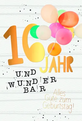 Produktbild von 16. Geburtstag - Karte mit Umschlag - bunte Luftballons