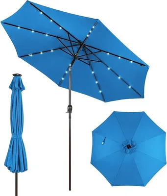 Produktbild von KOMFOTTEU Sonnenschirm 300 cm mit LED, Gartenschirm knickbar, Terrassenschirm mit Kurbel & 8 Rippen & Sonnenschutz, Marktschirm Ampelschirm für Garten, Balkon