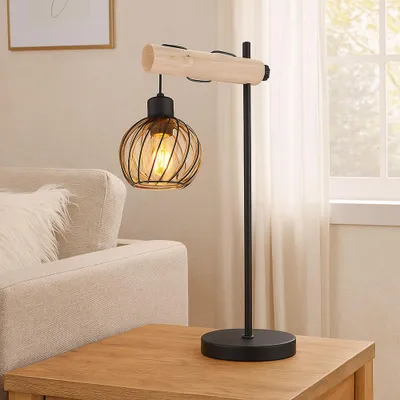 Produktbild von LED Tischleuchte, Holz, Glasschirm, schwarz amber, H 55 cm