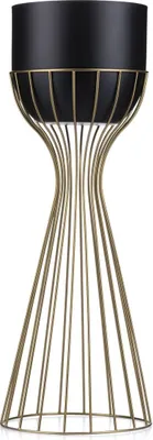 Image de Howhomely support de fleurs sur pied avec cache-nez 56 cm en métal - support de plantes au design intéressant - cadre doré et cache-nez noir - style