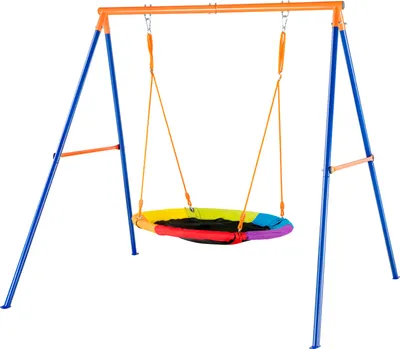 Produktbild von SucceBuy A-Frame Swing Set, 440lbs Kapazität, 40“ Untertasse Schaukel, Metallständer, verstellbare Seil für Hinterhof
