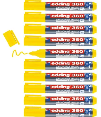 Immagine prodotto di Pennarello per lavagna edding 360, ricaricabile, punta da 1,5-3 mm, colore giallo, confezione da 10 pezzi