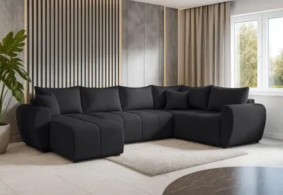 Image de AX LIVING Malatya U XL Canapé salon en U XXL Canapé d'angle noir moderne D