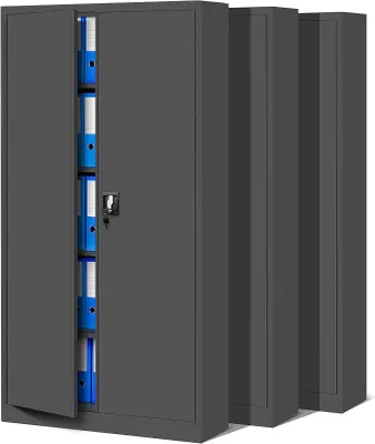 Produktbild von 3er Set Aktenschrank C001 Metallschrank Stahlschrank Werkzeugschrank Büroschrank Lagerschrank Universalschrank Pulverbeschichtung Flügeltüren 185 cm x 90 cm x 40 cm (anthrazit/anthrazit)