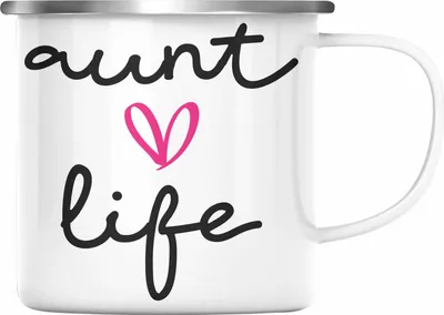 Produktbild von Trendation - Aunt Life Tante Emaille Tasse Geschenk für Beste Tante Emaille Emaille Tasse Geschenkidee Tante Geburtstag Lustig (Silber)