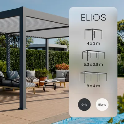 Produktbild von Freistehende bioklimatische Pergola aus Aluminium, 19 m² - Grau – Lamellen verstellbar von 0 bis 120°